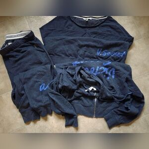 NEW WOMENS VICTORIA'S SECRET ANGEL BLUE MIX COTTON LOUNGE SET OF PANTS & 2 TOPS
